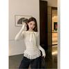 Niche Sexy Bow Long-Sleeve Lace Spliced Slim Fit Autumn Top