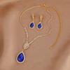 Light Luxury Design Fashion Temperament Sapphire Blue Crystal Water Drop Necklace Earrings Set Dress Accessories Bridal Accessories