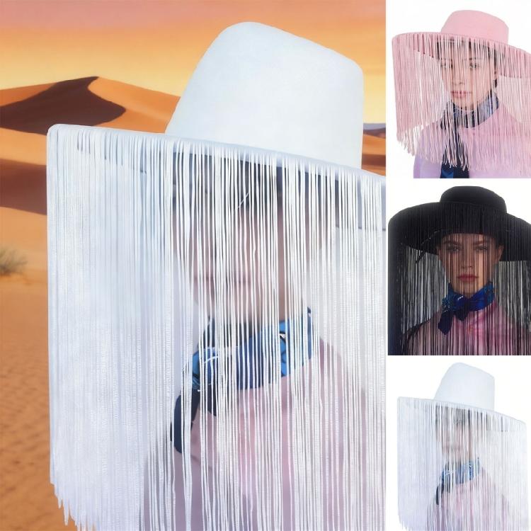 Langlebige Outdoor-Cowboyhüte Fransen-Design Weiß Rosa Verstellbare Passform Weicher Stoff Perfekt Für Abschlussball-Kostüme Festivals