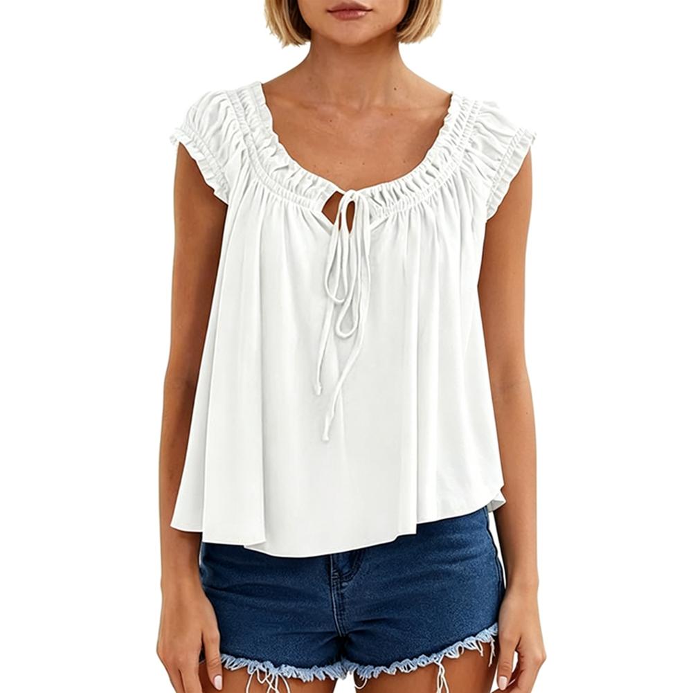Women s Lace-Up Ruffled Blouse with Pleats S