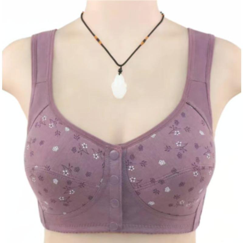 Cotton Bra Mom's Large Sports Underwear Women's Underwire Vest Style Bra Thin Soft and Comfortable Front Opening Buckle