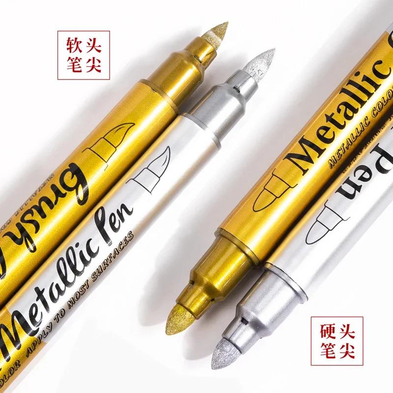 Double Tip Metallic Gold Silver Marker Pen Permanent Art Marker Crafts DIY Painting Pens Card Making Stationery Art Supplies