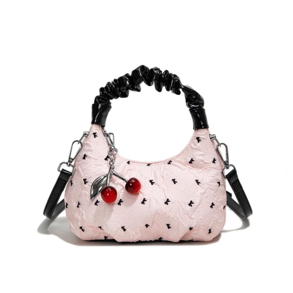 

Korean Style Bowknot Shoulder Bag Cherry Pendant Leisure Underarm Handbag Lightweight Versatile Women s Crossbody Bag Summer розовый