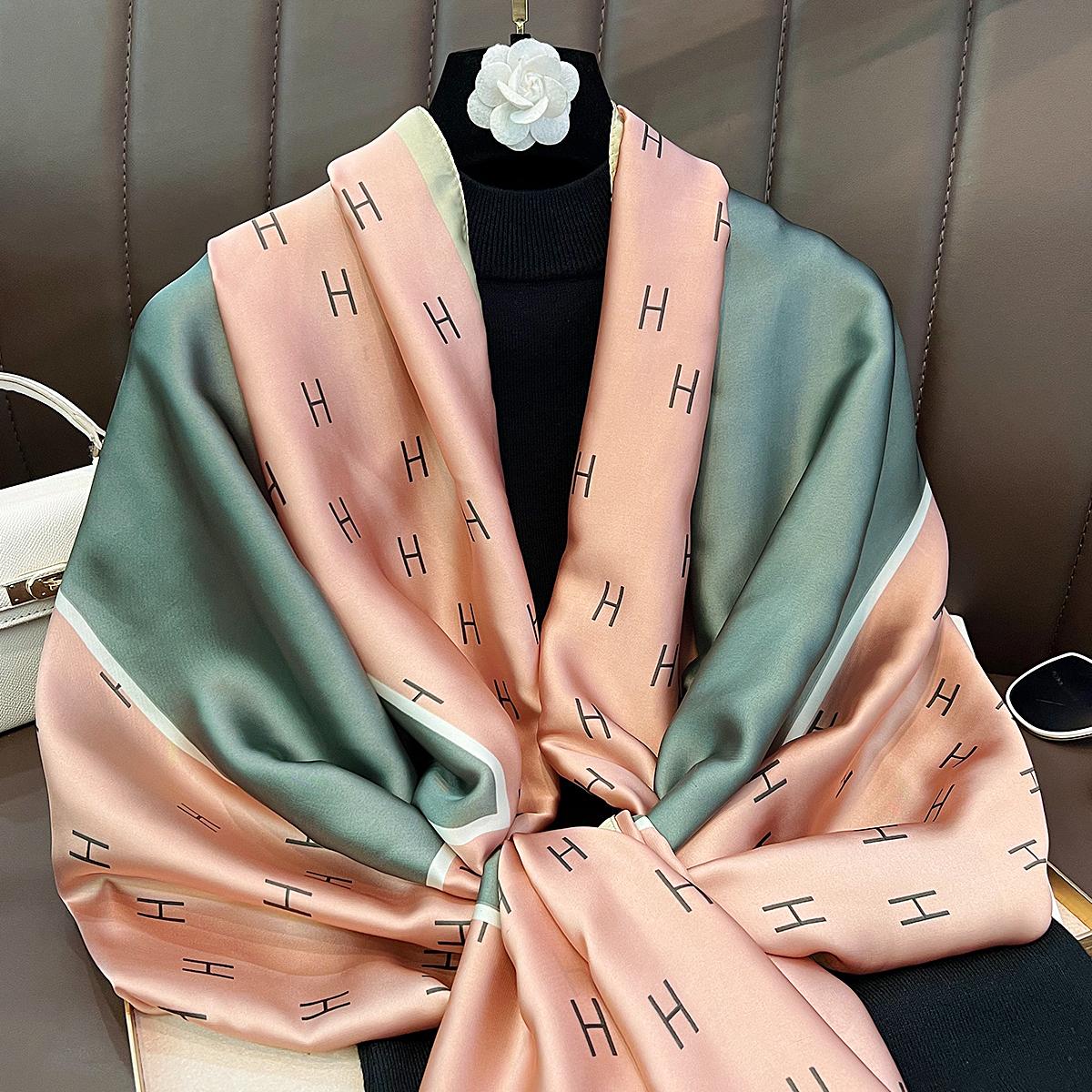 Летний новый персонализированный длинный шарф женский для通勤 моды универсальный темпераментный платок многофункциональный длинный шелковый шарф 180cm