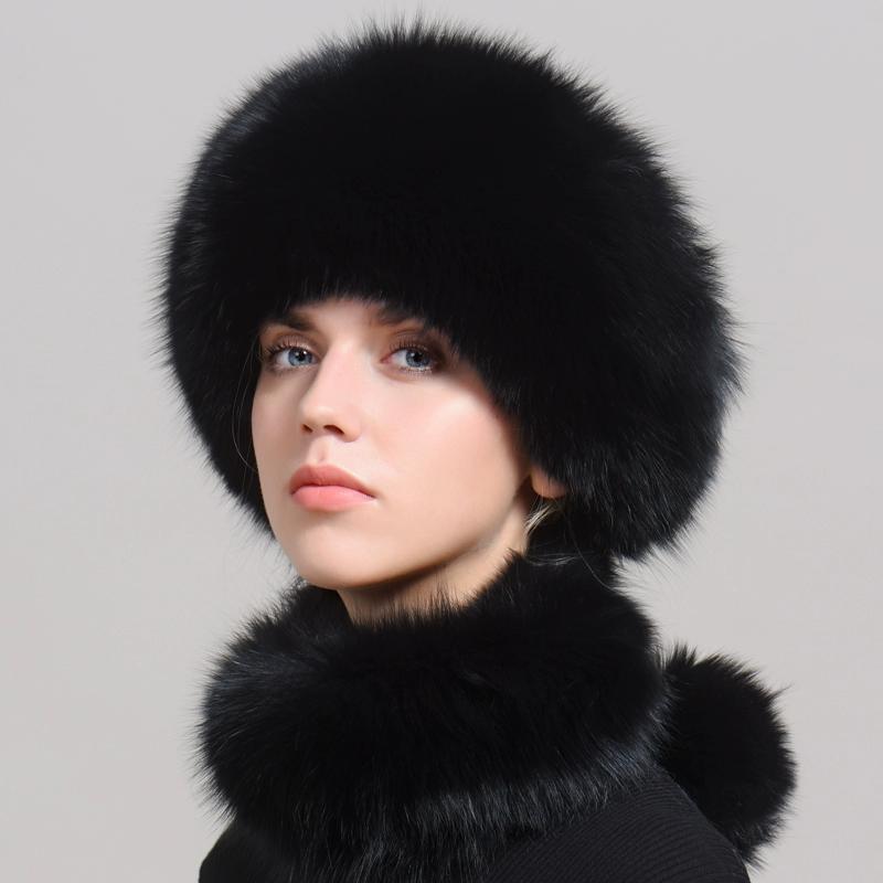 

Шапка из меха лисы женская зимняя монгольская шапка шарф интегрированный мех кролика защита ушей полный мех зимняя меховая шапка женская зимняя Adjustable(55-60cm)