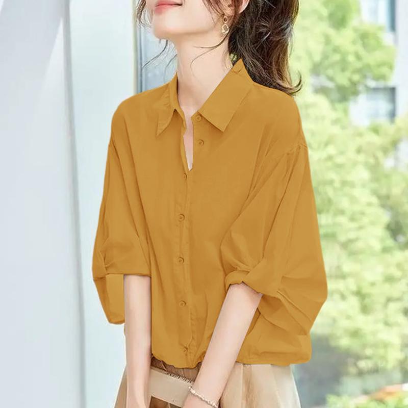 

ZANZEA Women Casual Turn Down Collar Loose Half Sleeve Blouse 5XL