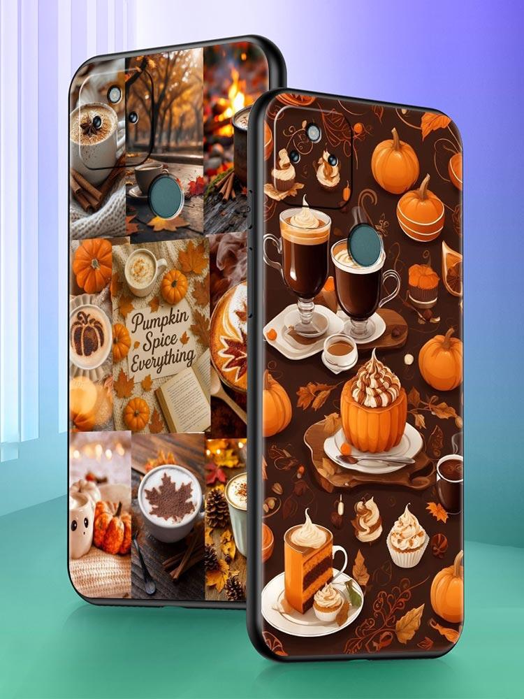 Pumpkin Autumn Leaves Coffee Phone Case Cover for Google Pixel 10 9 8 7 6 9A 8A 7A 6A Pro Shockproof Soft TPU 9 Pro XL Shell Bag