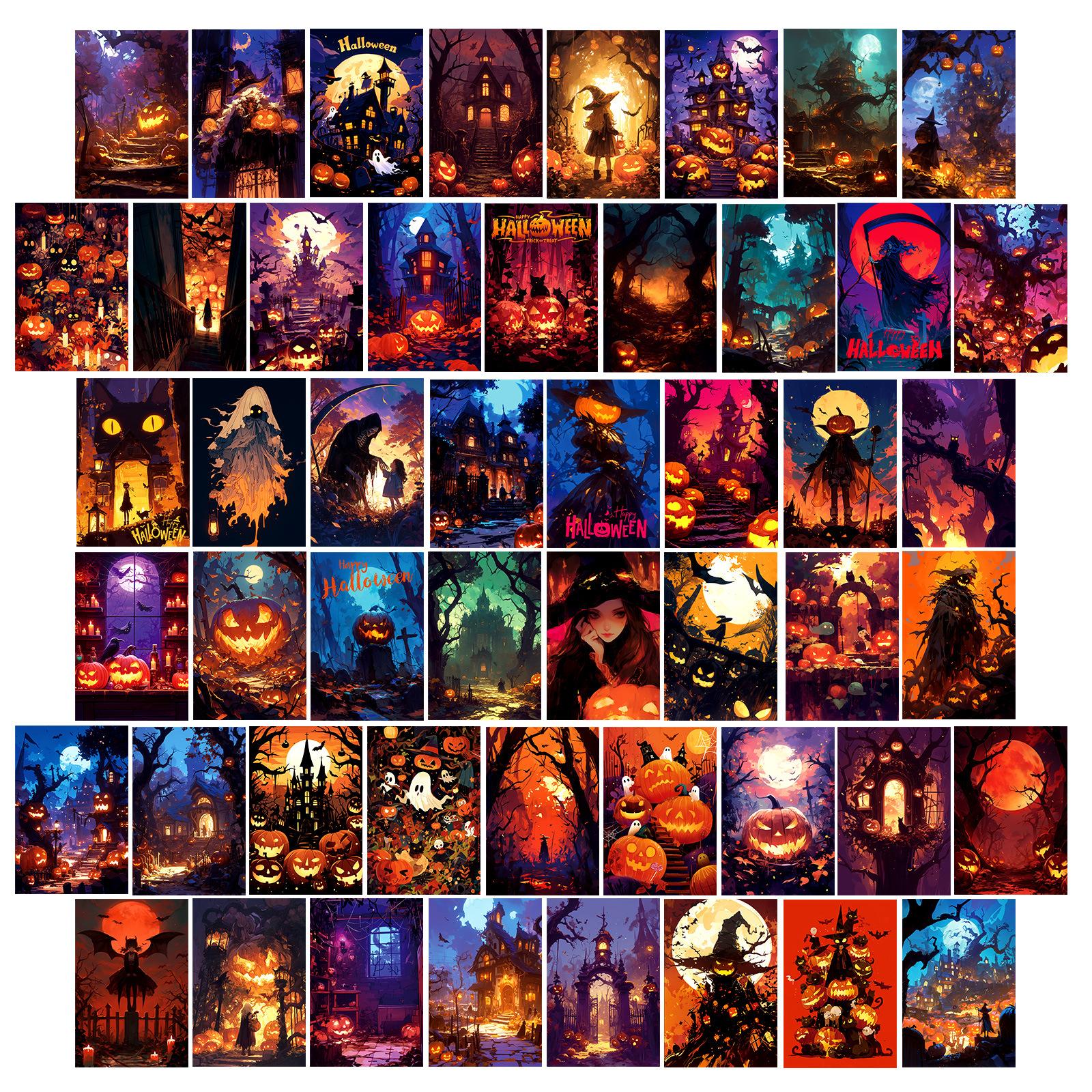 

50 Halloween-Themed Jack-O-Lanterns, Witch Wall Cards, Background Decoration, Holiday Gift Cards For Children T01042002
