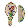 Vintage Folding Hand Mirror with Carved Comb Portable Travel Long Handle Metal Makeup Mirror Women Decorative Handheld Desk Vanity Mirror
