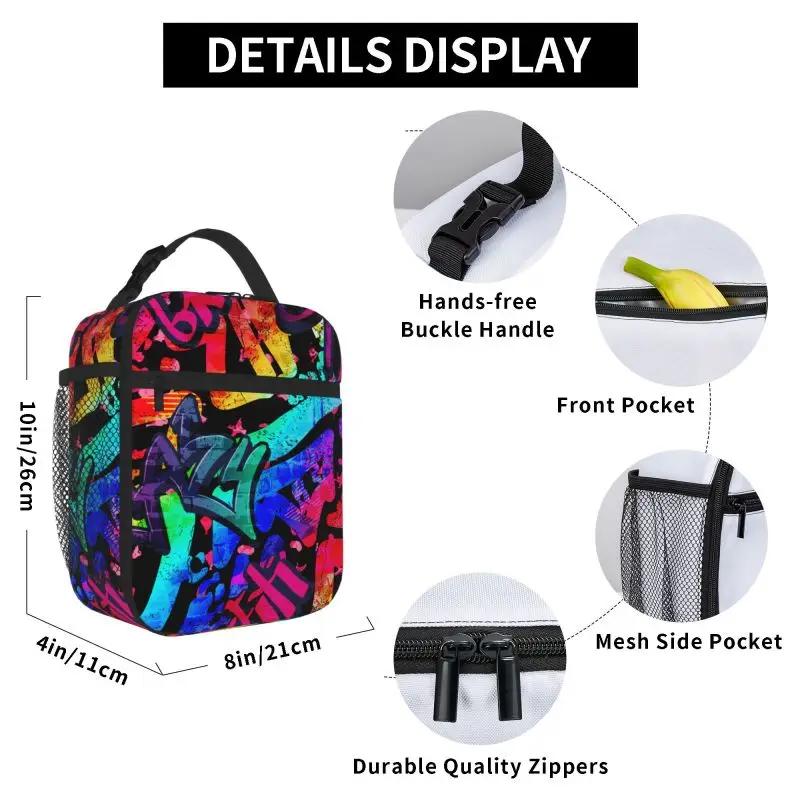 Bolsa de Almuerzo Aislada Reutilizable Portátil Oxford para Viajes Trabajo con Diseño de Graffiti Urbano Cómics Hip Hop