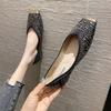 Spring Fashion Shallow Mouth Rhinestone Evening Breeze Gentle Soft Sole Doudou Shoes Square Head Flat Sole Single Shoes Women