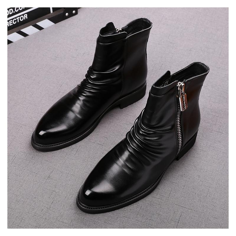 Fashion Men Fashion Party Nightclub Dress Autumn Winter Boots Black Stylish Original Leather Shoes Cowboy Ankle Boot Cool Short Botas