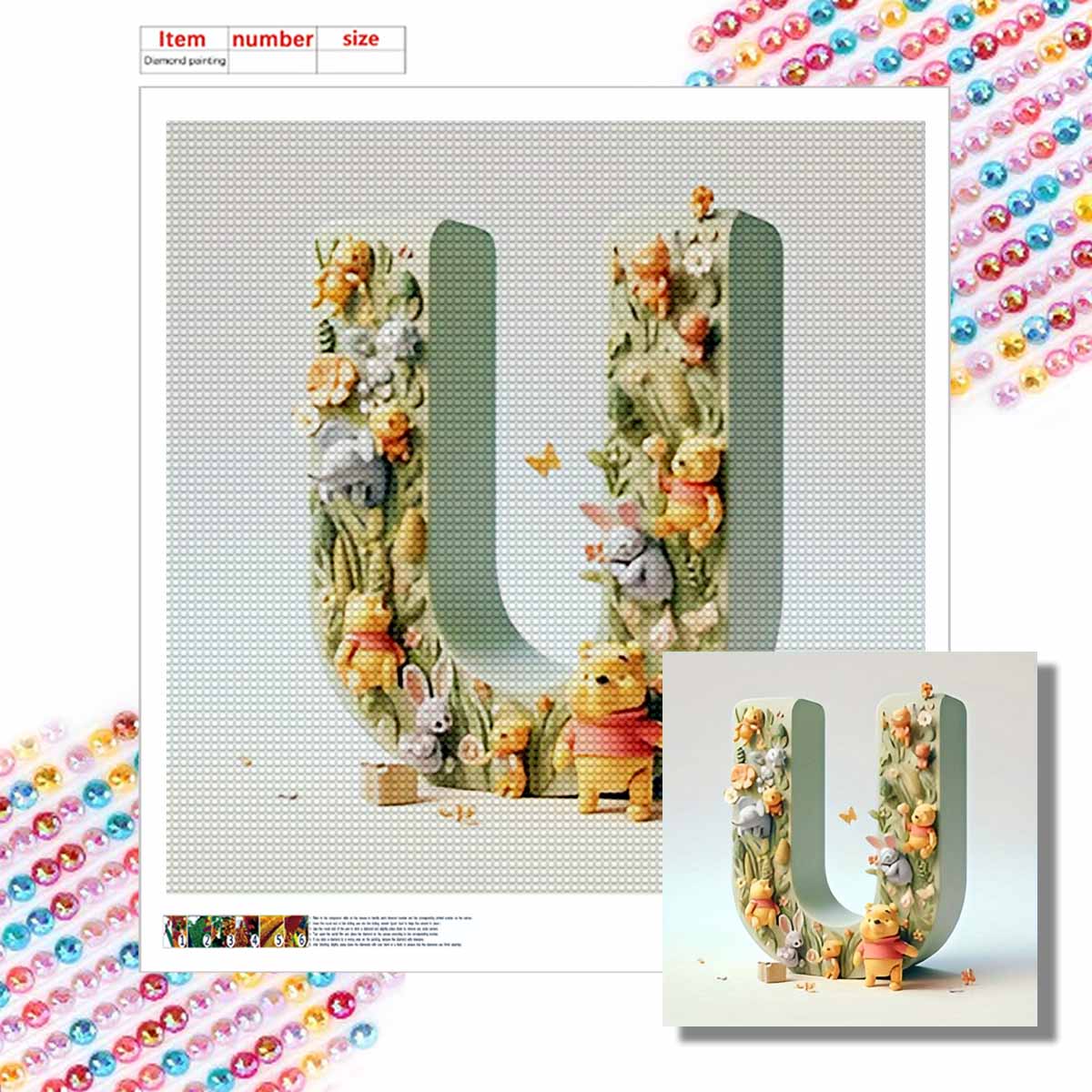 

Алмазная мозаика своими руками круглые алмазы Винни и буква U полная выкладка мозаика украшение для дома живопись набор для вышивания Round 20x20cm