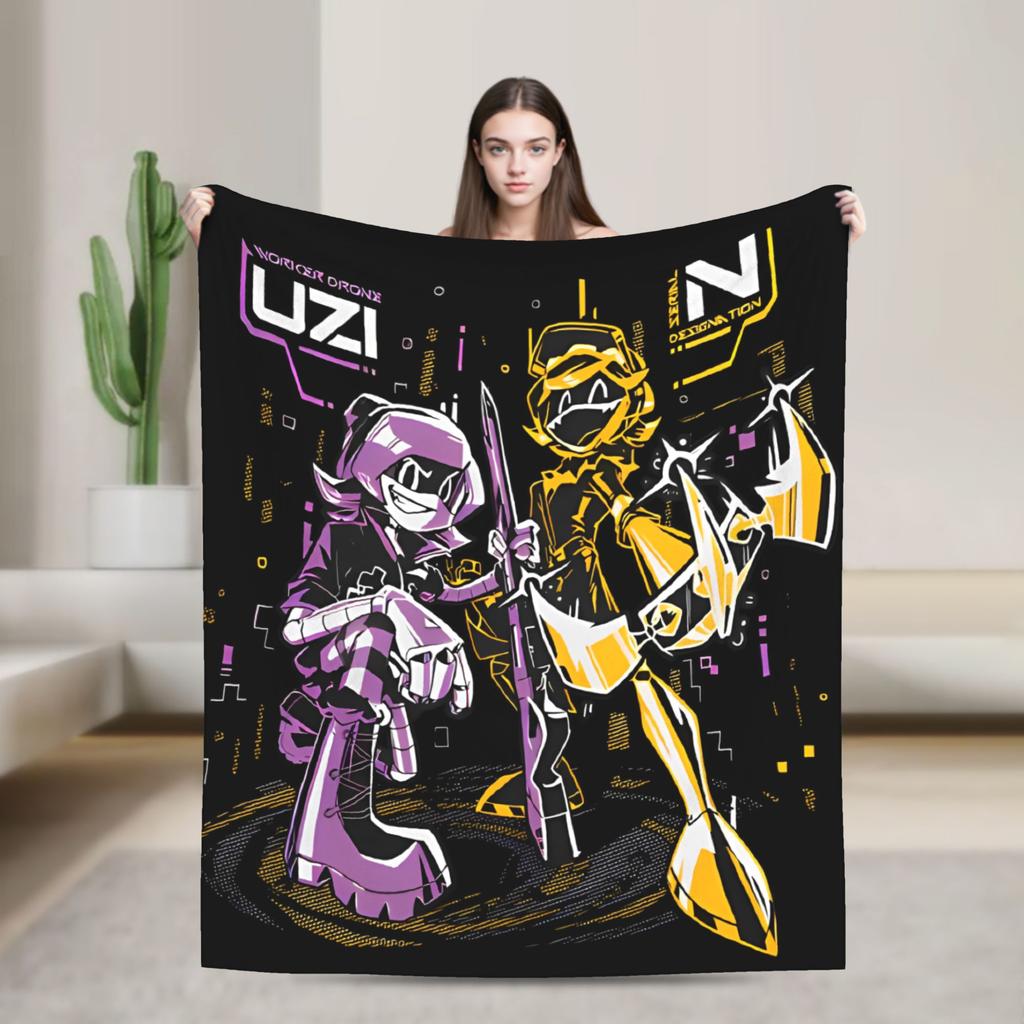 Murder Drones Knitted Blankets Funny Retro Fuzzy Throw Blanket Home Couch Personalised Ultra-Soft Warm Bedsprea