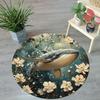 Flannel Printed Round Rug With Whale And Flowers Design For Living Room Home Decor Soft Floor Mat Nature Inspired Art