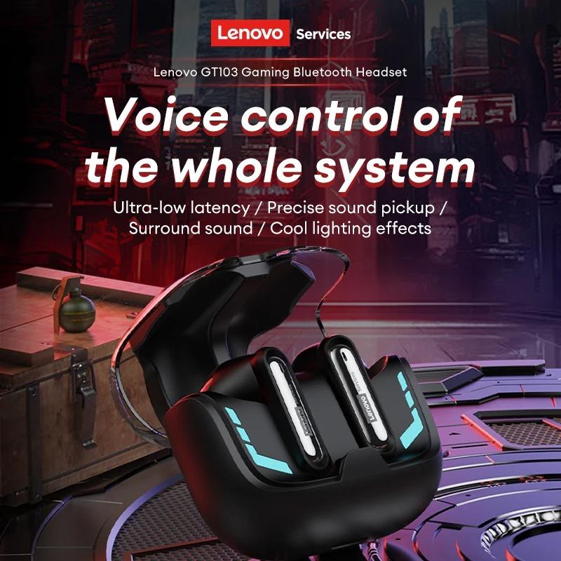 Cuffie da Gaming Wireless Originali Lenovo GT103 Suono Surround 720° Auricolari Bluetooth 6.0 Auricolari Sportivi con Cancellazione del Rumore (ENC) Luce Respiratoria Blu Ghiaccio