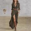 Sexy Irregular Pleated Belted Dress - Women's Solid Color Spring/Autumn Collection