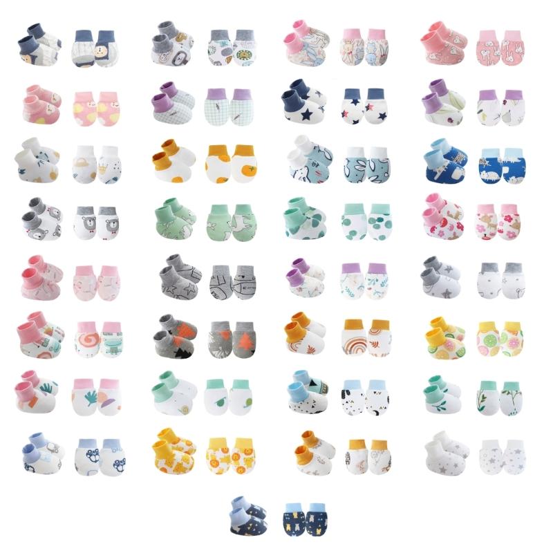 No Scratch Mittens Socks Set Toddler Mitts Baby Mittens Cotton Gloves Footwear Baby Breathable Gloves for Boys Girls