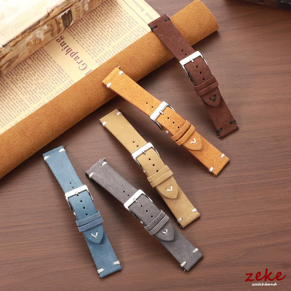 Stitching Suede Leather Watch Strap 18mm 20mm 22mm for Samsung Galaxy Watch7/6/5/4 Vintage Brown Quick Release Bracelet Straps
