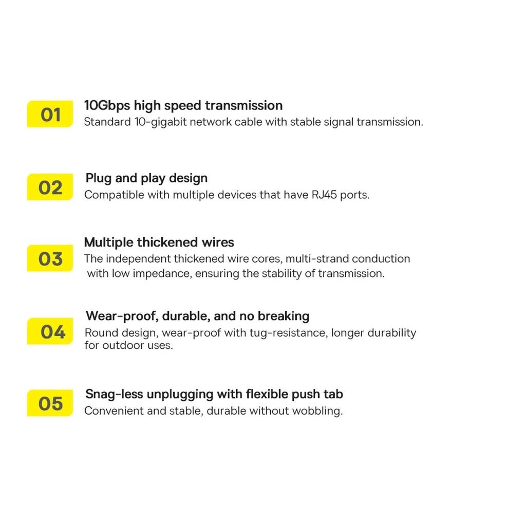 Baseus Speed Seven RJ45 Ethernet Cable 10Gbps 5m Black (WKJS010501)