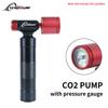 Black Head CO2 Pump with Clear Pressure Gauge Aluminum Alloy Bike Air Mini Cycling Bicycle CO2 Inflator for Road Bikes MTB Bikes