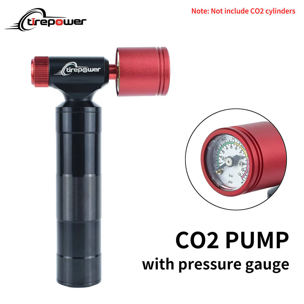 Black Head CO2 Pump with Clear Pressure Gauge Aluminum Alloy Bike Air Mini Cycling Bicycle CO2 Inflator for Road Bikes MTB Bikes