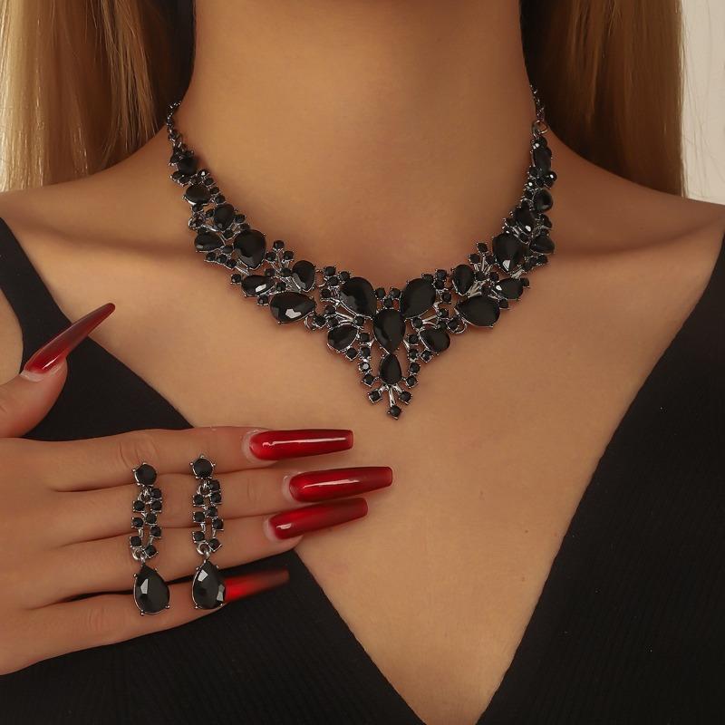 Set of Bridal Crystal Accessories - Necklace, Earrings. Two-piece Wedding Dress. Women's Style.