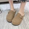 Fashion Winter New Baotou Slippers Women's Fashion Round Head Suede Deep Mouth Soft Sole Anti-slip Wear-resistant Flat Shoes