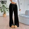 Women's Fashion Casual Solid Color Print High Waist Trousers Pants & Capris