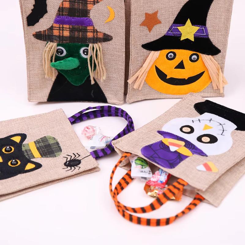 Linen Halloween Gift Bags Cartoon Pumpkin Ghost Witch Gift Candy Bag Trick or Treat Pouch 2026 Halloween Decoration