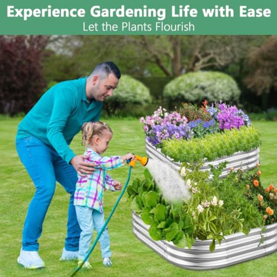 Raised Garden Bed Kit Outdoor 2pcs 3x3x1FT Galvanized Oval Planter Box Large Metal Garden Boxes for Planting Vegetables Fruits