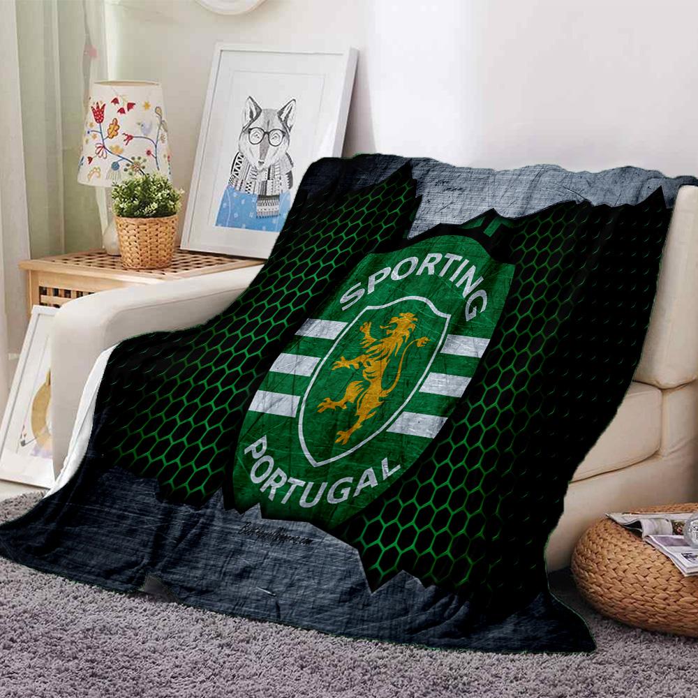 Sporting Portugal Crest Flannel Blanket, Soft Polyester, Modern Design, All-Season for Camping, Travel, Gifts for holidays or birthdays
