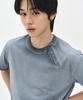 Sobeomeonteu Diagonal Henley Neck T-Shirt - Frost Ash Blue -