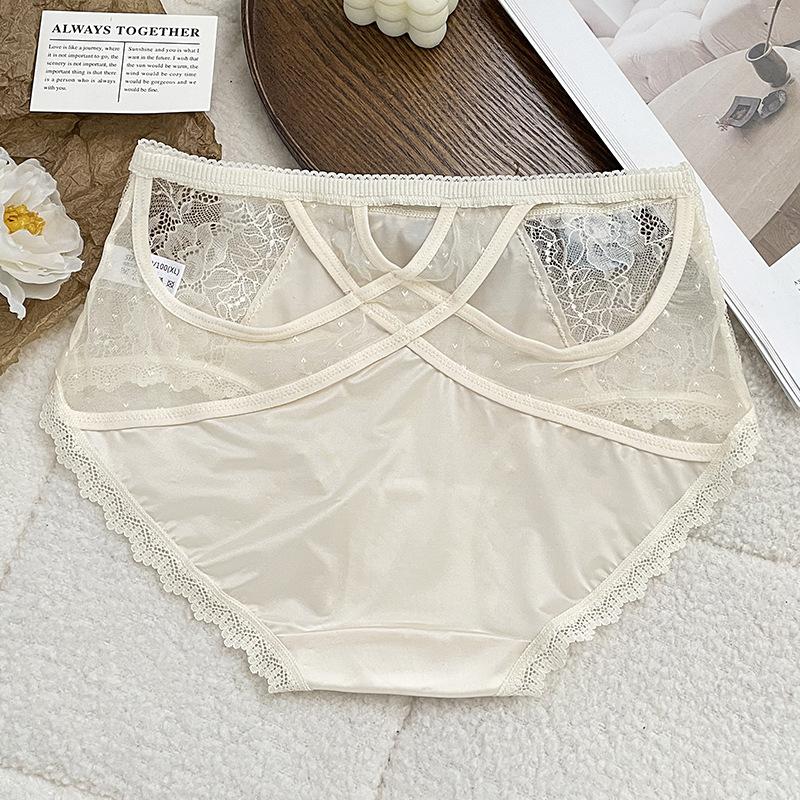 

Female Summer Ultra Thin Pure Desire Sexy Lace Ice Silk Middle Waist Triangle Briefs L шампанского