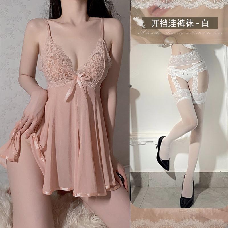 Sweet hair sexy underwear sexy suspender backless nightdress women's hot lace transparent pajamas perspective set