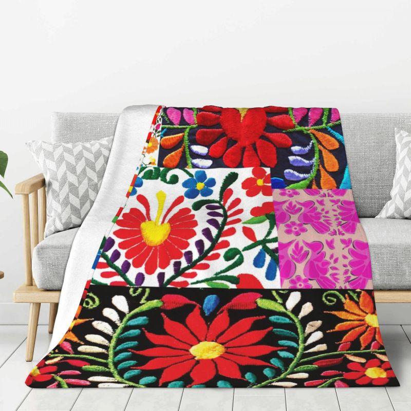 Custom Sofa Fleece Mexican Flowers Art Pattern Throw Blanket Warm Flannel Blankets for Bed Car Sofa Quilt