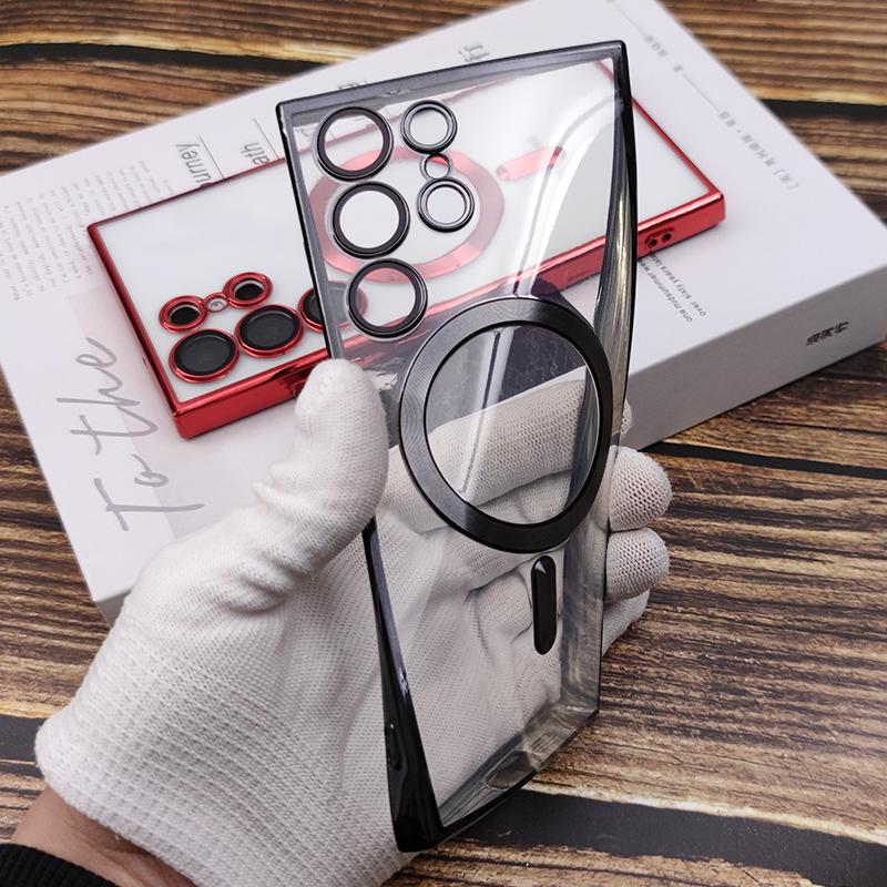 Plating Transparent For Magsafe For Samsung Galaxy S21 S22 S23 S24 Ultra Plus Case Magnetic Wireless Charging Silicone Cover