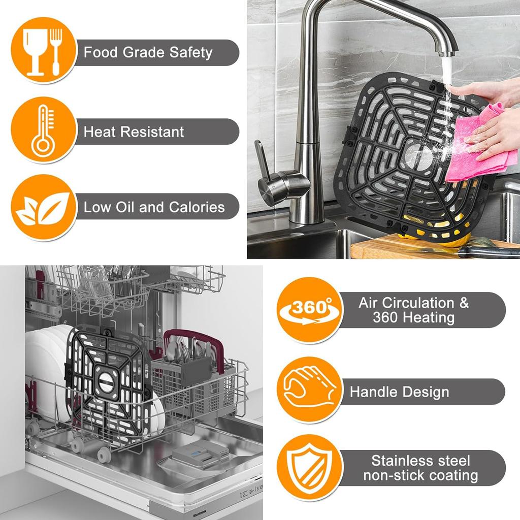 7,3 Zoll Quadratische Schale 4QT Heißluftfritteuse Ersatz Grillplatte Pfannen Antihaft Geeignet für Gesünderes Kochen Pizza Gemüse