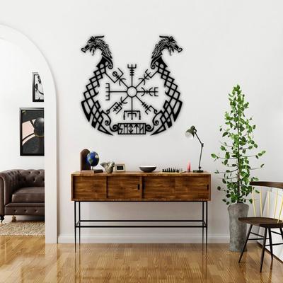 Wikinger Vegvisir Metall Wandkunst Nordische Runen Dekoration