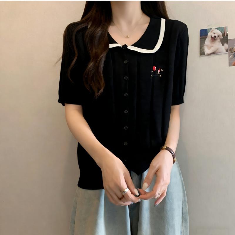 

2026 Plus Size Women s Stylish Embroidered Knit Cardigan - Slimming Short-Sleeved Summer Top 4XL чорний