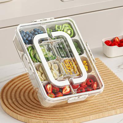 Recipient Portabil pentru Salată, Plastic, Bucătărie, Compartiment Sigilat, Fructe, Cutie de Prânz, Transparent, Cutie de Depozitare cu Opt Compartimente, Organizator de Bucătărie