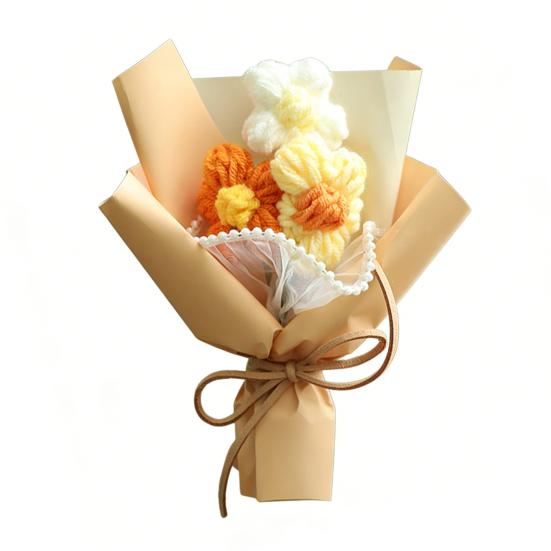 Crochet Flower Bouquet Handcrafted Knitting Flower Ornament Yarn Floral Decoration Mother's Day Birthday Christmas Gift