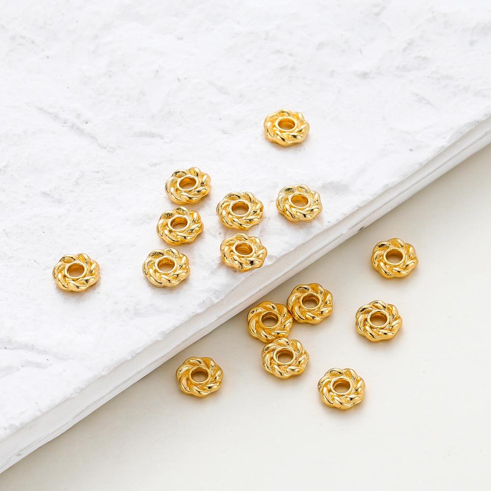 50pcs 6mm 14K 18K Gold Color Brass Round Flower Weave Polygonal Bracelets Beads Spacer Beads Jewelry Findings Accessories