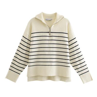 Damenmode Locker Gestreifte Strickpullover Vintage Langarm Pullover Schicke Strickware