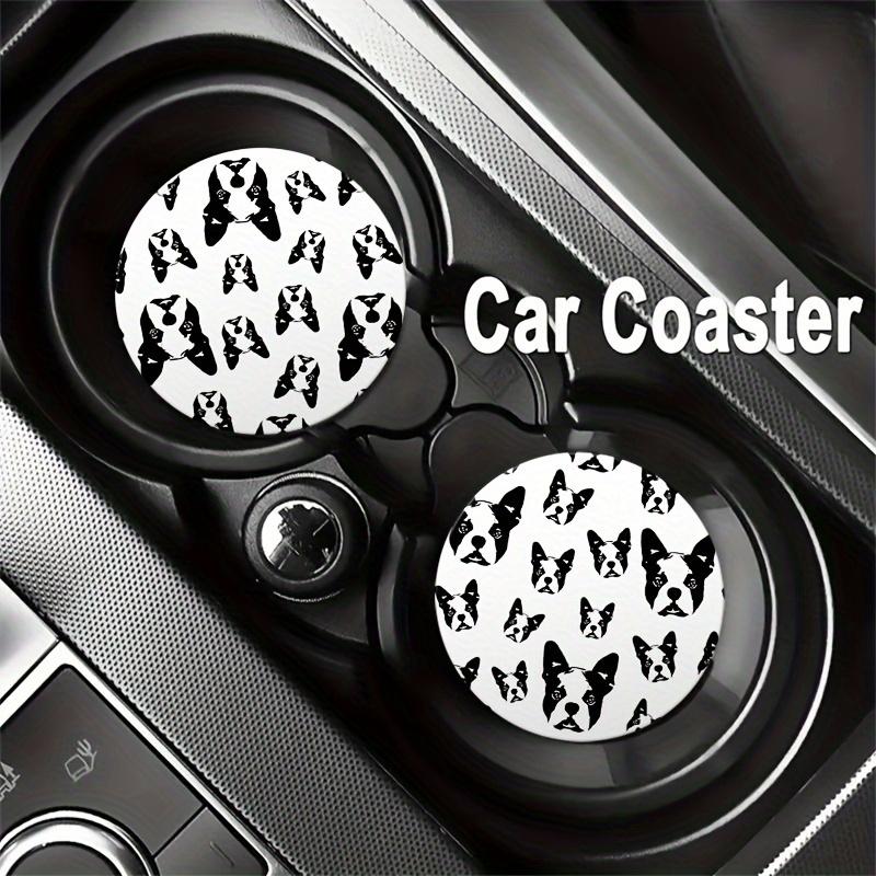 2pcs Boston Terrier Dog  Cup Holder Coasters,  Interior Waterproof Coaster To Keep Your  Cup Holders Clean And  for Easy To Move