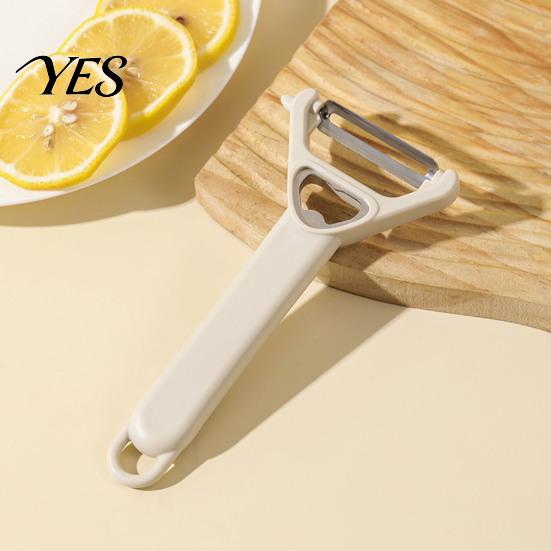 Extended Handle Peeler 3-in-1 Vegetable Peeler, Stainless Steel Ergonomic for Elderly, Anti-slip Manual Bottle Opener Sharp Blade Smooth Peeling Tool