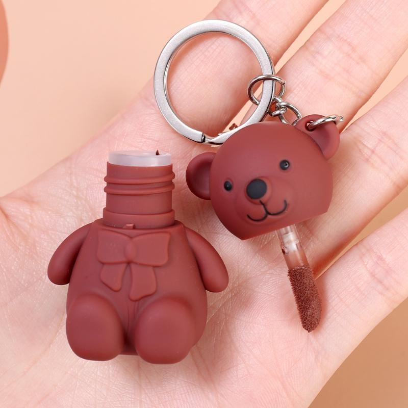 Cute Bear Matte Lipstick Keychain Lipstick Waterproof Lasting Lip Glaze Portable Lip Gloss