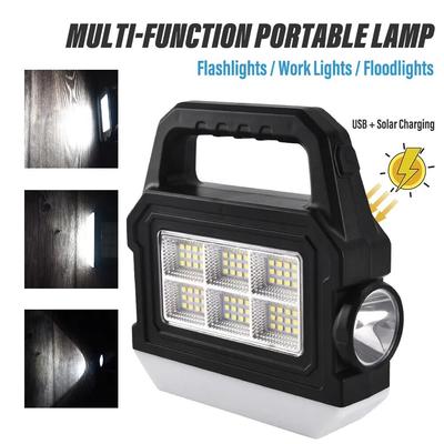 Leistungsstarke LED-Taschenlampe, multifunktionales tragbares COB-Arbeitslicht mit Seiten- und Bodenlichtern, Unterstützung für Solarenergie