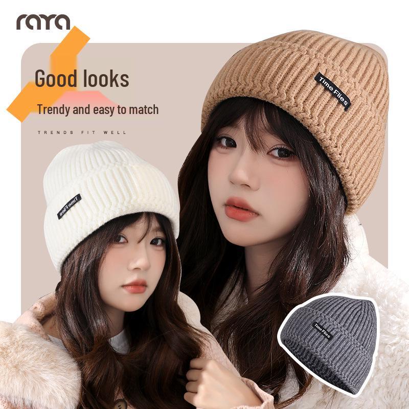 Women's Woolen Melon Cap: Warm, Solid Color Knit Hat for Autumn and Winter Outdoor Wear