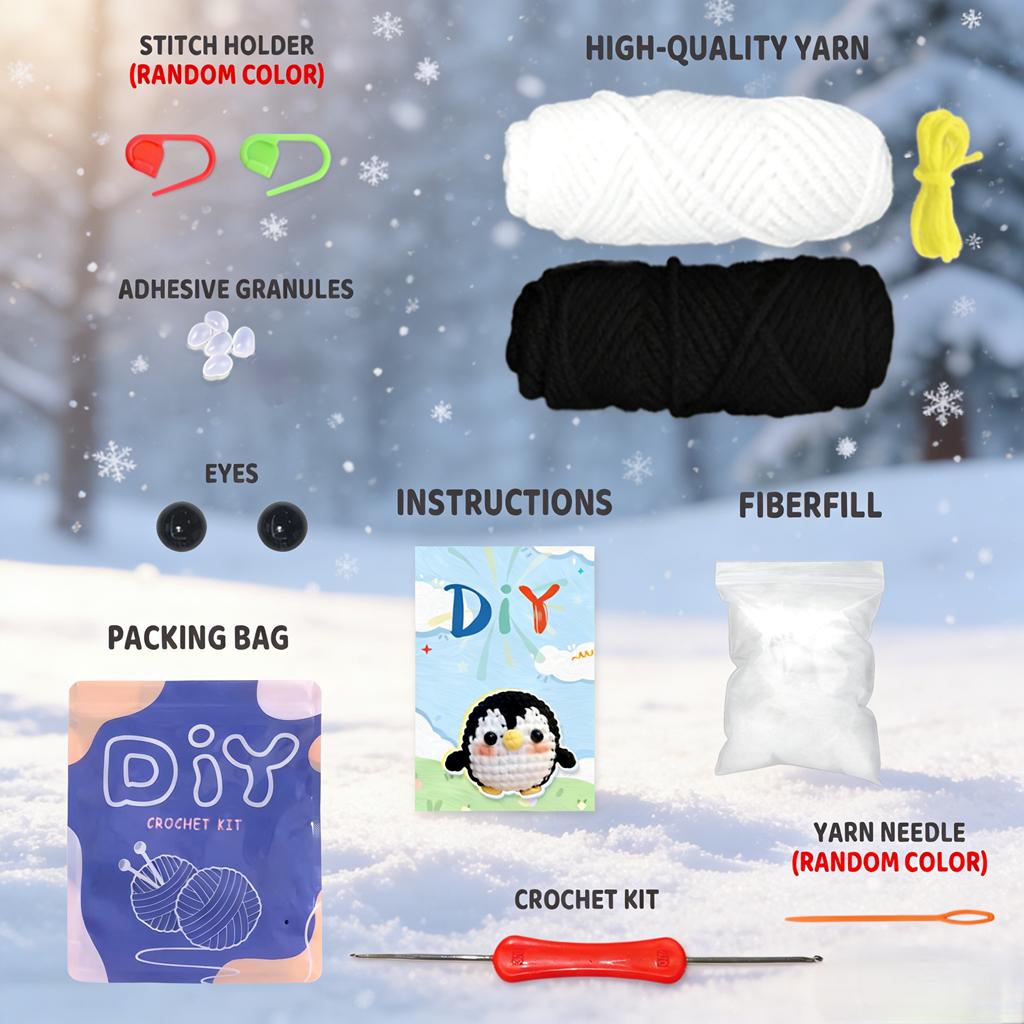1PC Penguin Crochet Kit DIY Amigurumi Penguin Hook Set with Instruction Manual And Video Tutorial Color May Vary